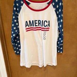 Natural Reflections Women’s America Long Sleeved Tee - White, Navy & Red